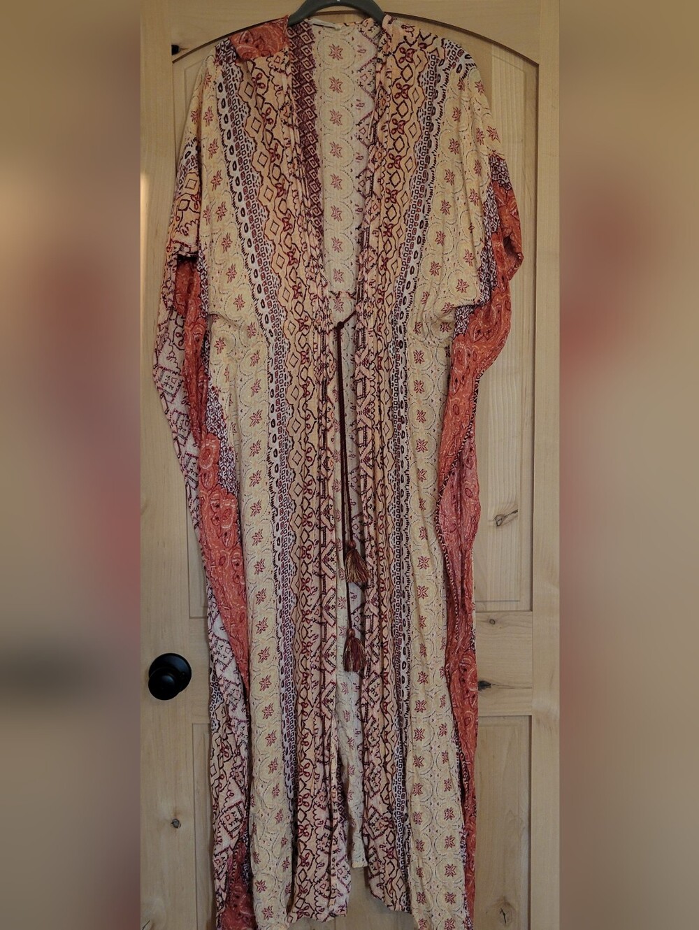 Boho Printed Maxi Kimono in Cream and Rust